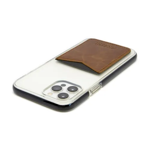 PORTE-CARTE POUR SMARTPHONE AVEC ADHESIF 3M EN CUIR VERITABLE MARRON FONCE - MADE IN EUROPE