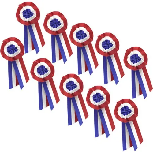 10 cocardes tricolores tissu 8 cm à pans