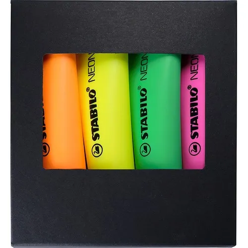 Set de 4 Surligneurs Fluo Personnalisables - Étui Carton Design