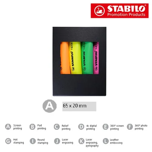 Set de 4 Surligneurs Fluo Personnalisables - Étui Carton Design