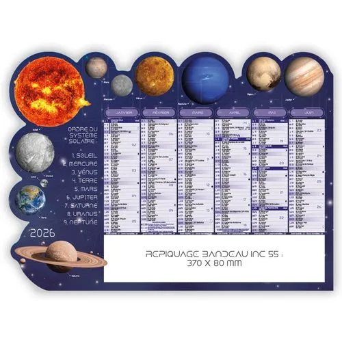 Calendrier Bancaire Découpé Système Solaire 2025 Personnalisable