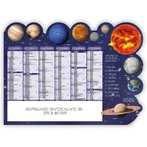 Calendrier Bancaire Découpé Système Solaire 2025 Personnalisable