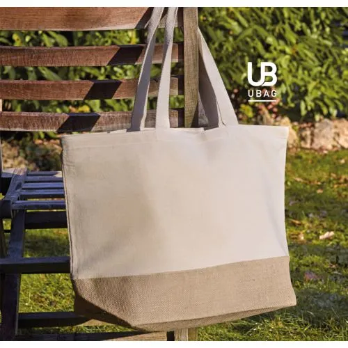 Sac Shopping Coton 220g avec Soufflet et Détails Jute Personnalisable
