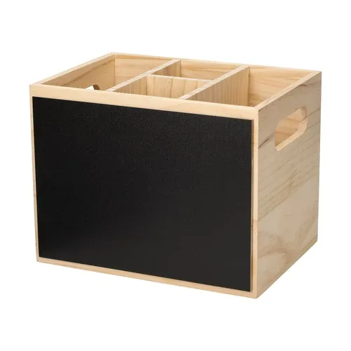 Porte-couverts en bois avec ardoise personnalisable - 4 compartiments