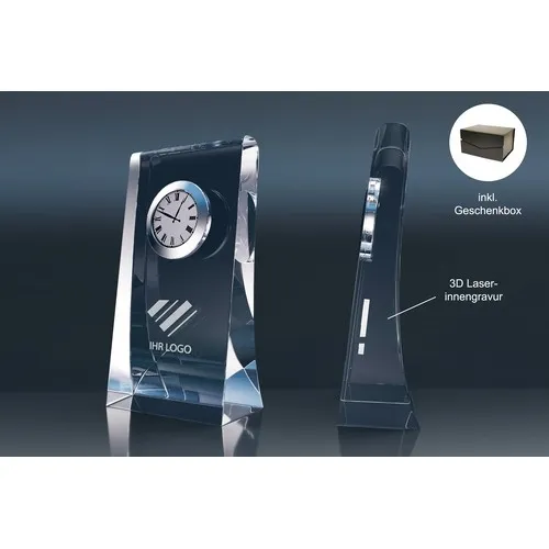 Horloge de Bureau en Cristal Courbé - Personnalisable par Gravure 3D