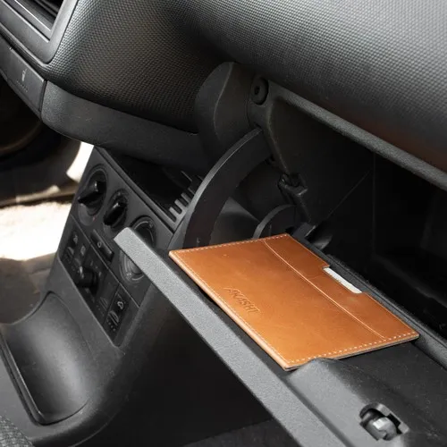 PORTE CARTE GRISE & DOCUMENTS EN CUIR VERITABLE MARRON CLAIR - MADE IN EUROPE