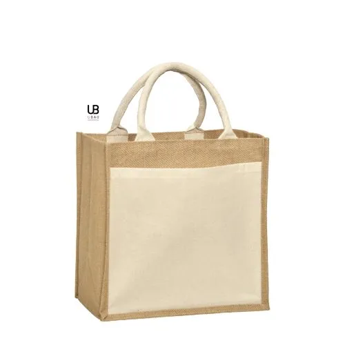 Sac Shopping Jute Naturel avec Poche Coton - Personnalisable
