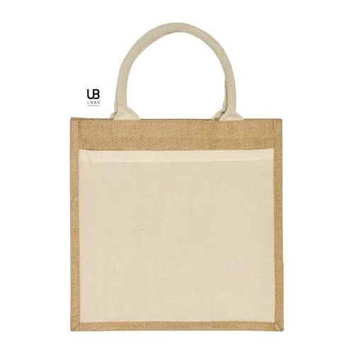 Sac Shopping Jute Naturel avec Poche Coton - Personnalisable