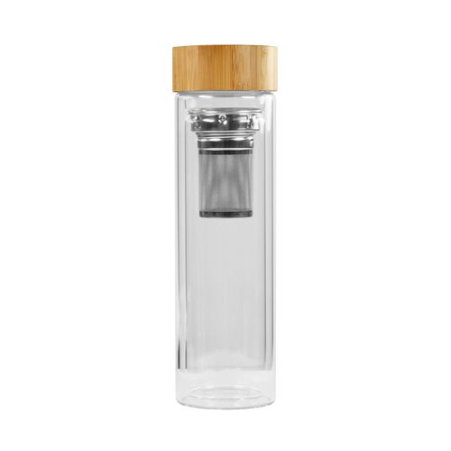 Bouteille Isotherme Infuseur 420ml Personnalisable - Verre & Bambou