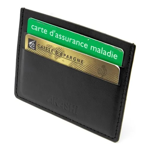 PORTE-CARTES HORIZONTAL AVEC OU SANS ANTI-RFID EN SIMILI-CUIR LISSE NOIR - MADE IN EUROPE