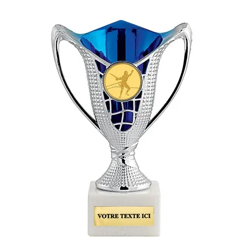 Lot de 12 Coupes Argentées et Bleues sur Socle Marbre - Personnalisables