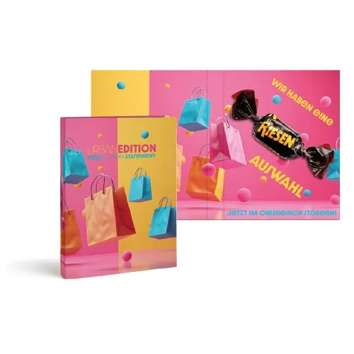 BONBONS CARAMEL CHOCOLAT STORCK RIESEN dans une carte personnalisable pliable