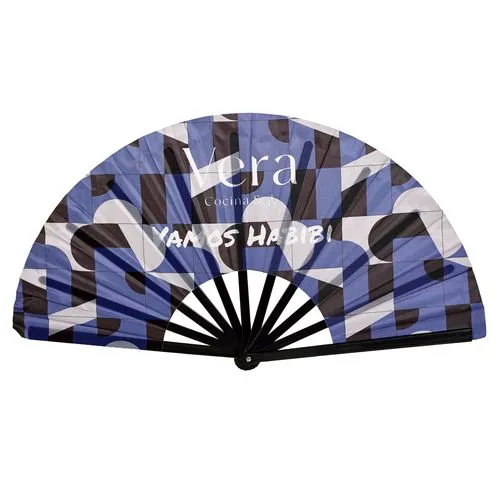 Eventail en BAMBOU avec 25 tiges. Impression en couleur sur toute la surface.