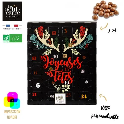 Calendrier de l'Avent Chocolat Bio Personnalisé Recto-Verso 16x19cm
