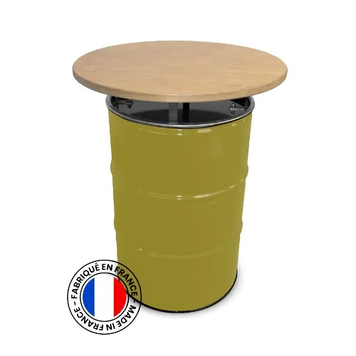 Table Mange-Debout Baril 200L Coloré RAL - Plateau Bois Personnalisable