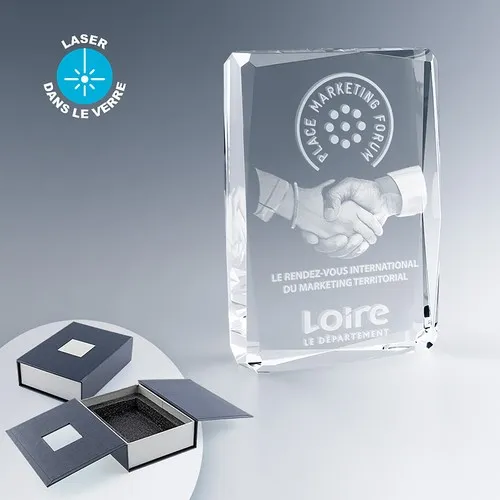 Trophée Rectangle Facetté en Verre Optique Personnalisable