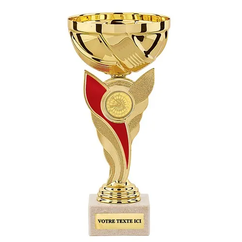 Coupe Or Rouge sur Socle Marbre - Trophée Prestige Personnalisable