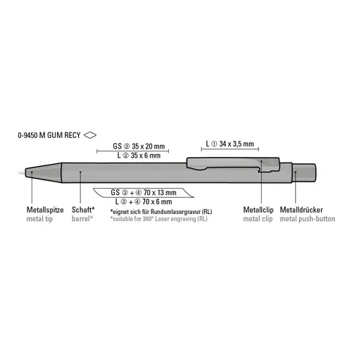 Stylo Bille Rétractable en Laiton Recyclé - Finition Caoutchouteuse