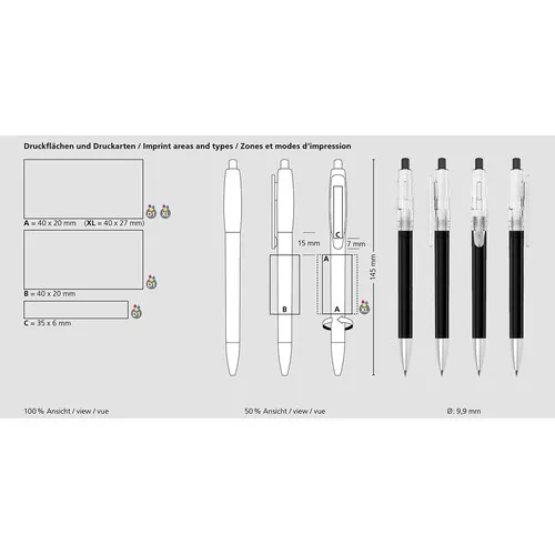 Stylo bille rétractable transparent personnalisable - Klix Mn