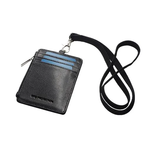 Porte-carte d'identité en cuir avec cordon et protection RFID