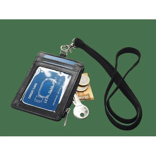 Porte-carte d'identité en cuir avec cordon et protection RFID