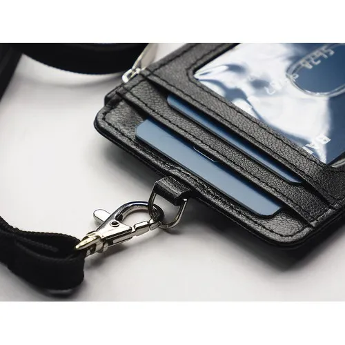 Porte-carte d'identité en cuir avec cordon et protection RFID