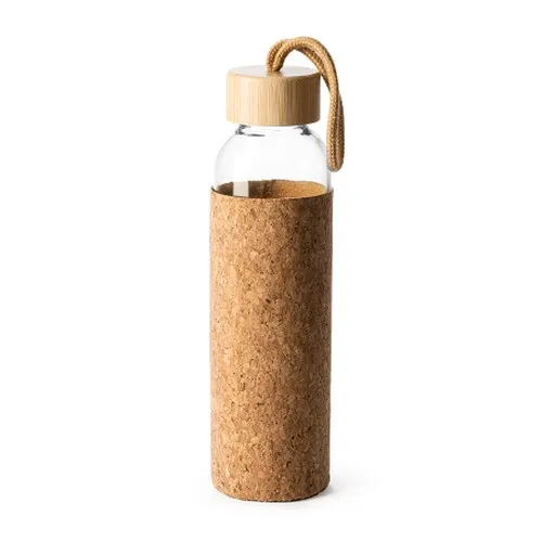Gourde en Verre 500ml avec Pochette Liège et Bouchon Bambou