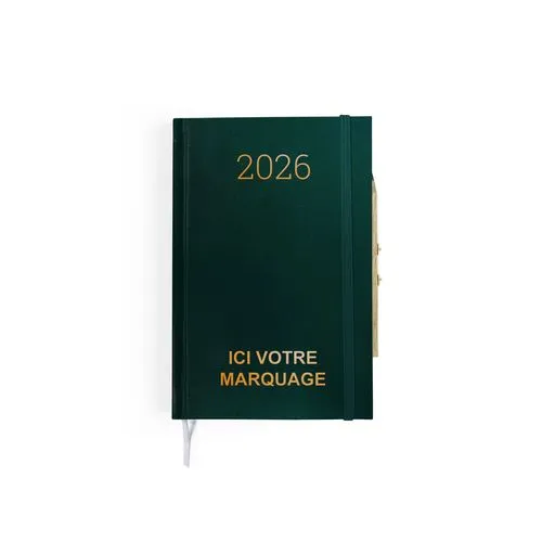 AGENDA DE CHANTIER 2026 - 90 x 140 mm - COUVERTURE BORDEAUX SANS MARQUAGE - ELASTIQUE DE FERMETURE - CRAYON ET PORTE CRAYON