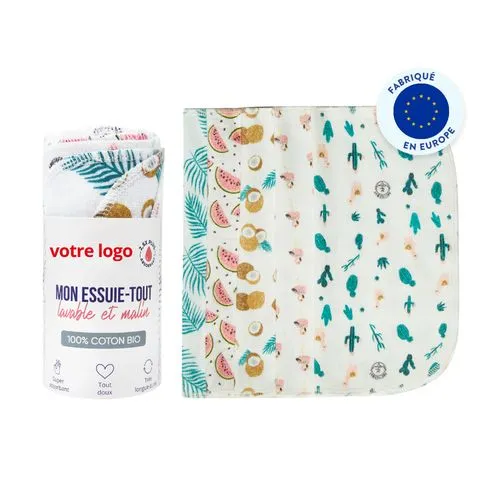 Essuie-Tout Lavable Personnalisé en Coton Bio - Lot de 5