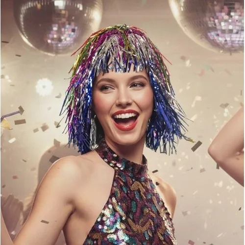 Perruque Disco Lamée Multicolore - Accessoire Festif Personnalisable
