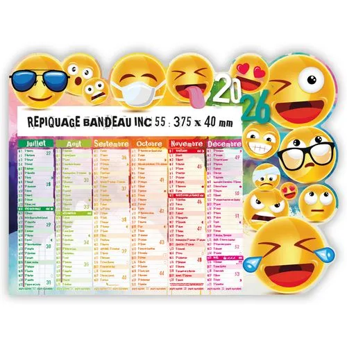 Calendrier Bancaire Découpé Emoticons 2026 - Format 55x40,5 cm