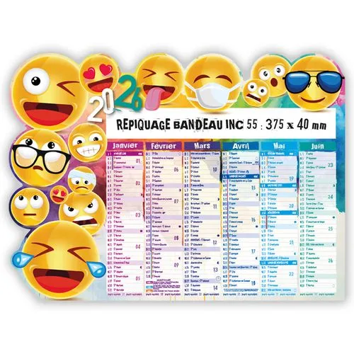 Calendrier Bancaire Découpé Emoticons 2026 - Format 55x40,5 cm