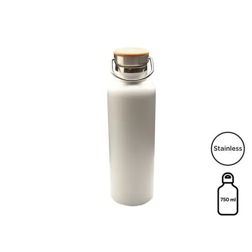 Bouteille isotherme 'Arima', blanche, bouchon bambou, 750 ml