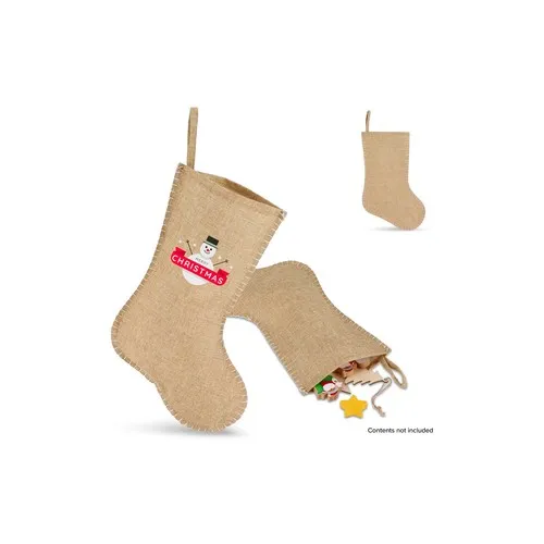 Bas de Noël en jute personnalisable 40 cm - Coutures décoratives