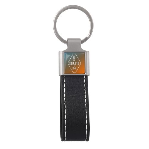 Porte-clés Similicuir Noir Premium - Finition Nickel Satiné