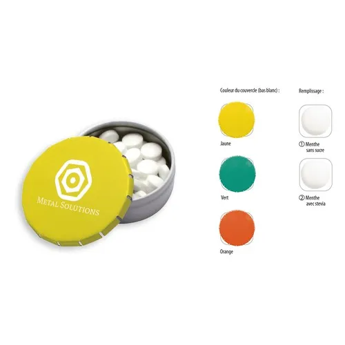Boîte Ronde Métal Pastilles Menthe Personnalisable Ø45mm
