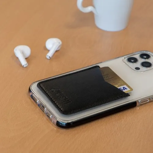 PORTE-CARTE POUR SMARTPHONE AVEC ADHESIF 3M EN SIMILI-CUIR LISSE NOIR - MADE IN EUROPE