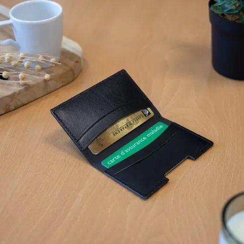 PORTE-CARTES FOLIO AVEC OU SANS ANTI-RFID EN SIMILI-CUIR LISSE NOIR - MADE IN EUROPE