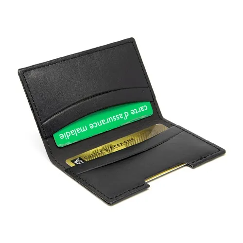 PORTE-CARTES FOLIO AVEC OU SANS ANTI-RFID EN SIMILI-CUIR LISSE NOIR - MADE IN EUROPE