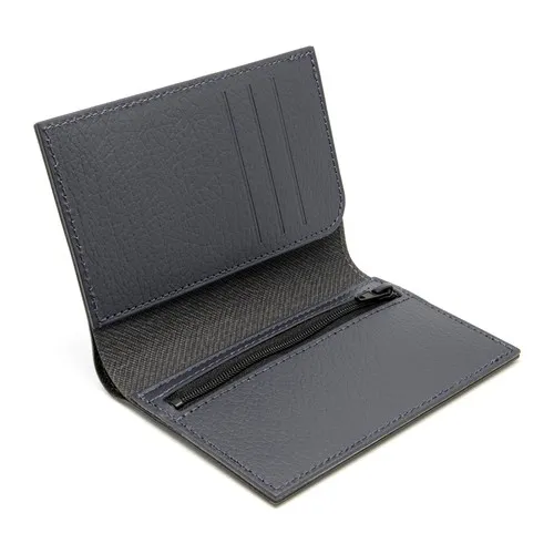 PORTEFEUILLE VERTICAL CUIR RECYCLÉ GRIS - MADE IN EUROPE