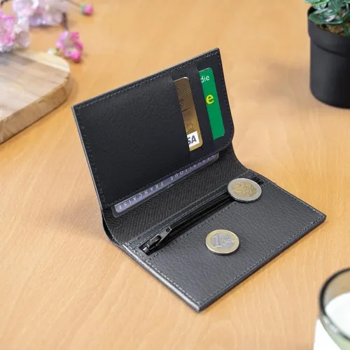 PORTEFEUILLE VERTICAL CUIR RECYCLÉ GRIS - MADE IN EUROPE