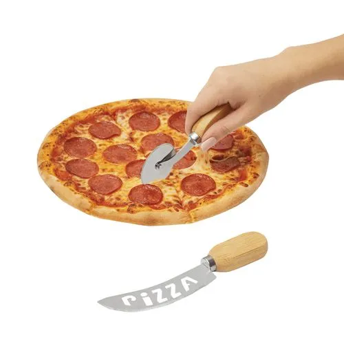 Set à Pizza Personnalisable 2 Pièces - Coffret Bambou et Inox