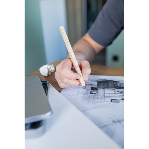 Stylo bille multifonction bois avec règle intégrée - Section carrée