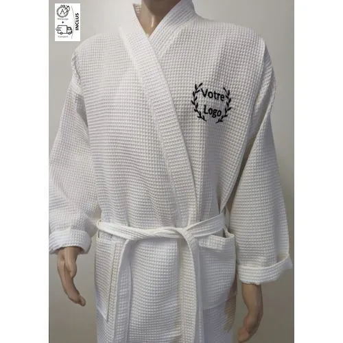 Peignoir Kimono Nid d'Abeille Personnalisé avec Broderie Logo