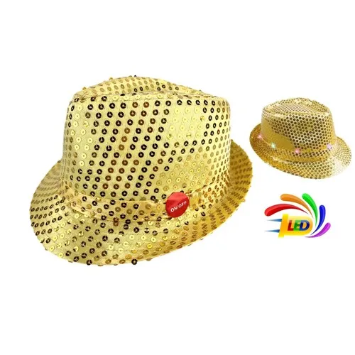 Chapeau à Sequins Dorés Lumineux LED - Personnalisable