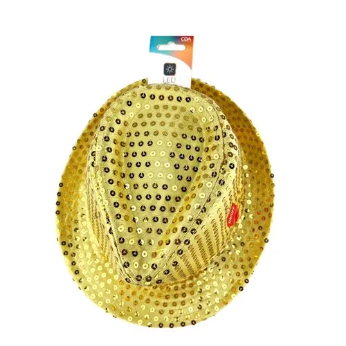Chapeau à Sequins Dorés Lumineux LED - Personnalisable