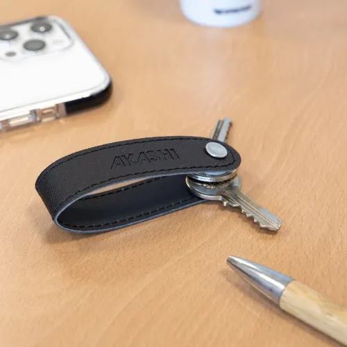 PORTE-CLE VIS EN SIMILI-CUIR NOIR GRAINE - MADE IN EUROPE