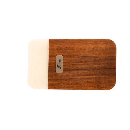 Planche à découper acacia et marbre blanc personnalisable