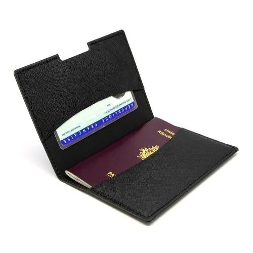 PORTE-PASSEPORT / CARTE GRISE / ASSURANCE EN SIMILI-CUIR NOIR GRAINE- MADE IN EUROPE