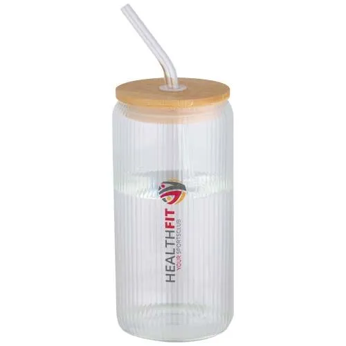 Pot en verre borosilicate 650ml avec couvercle bambou personnalisable